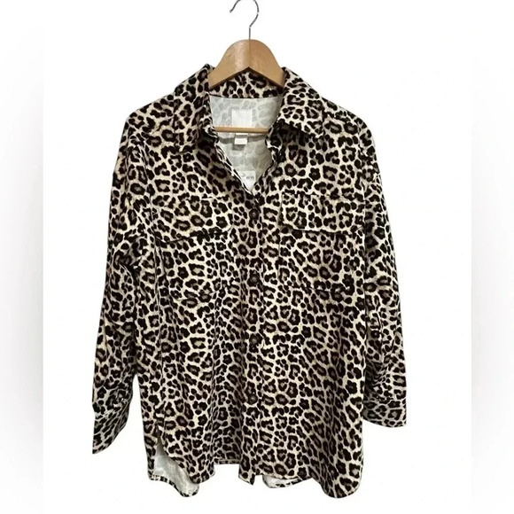 H&M Women’s Oversized Shirt Jacket Shacket Leopard Print Size Medium NWT - Picture 2 of 11